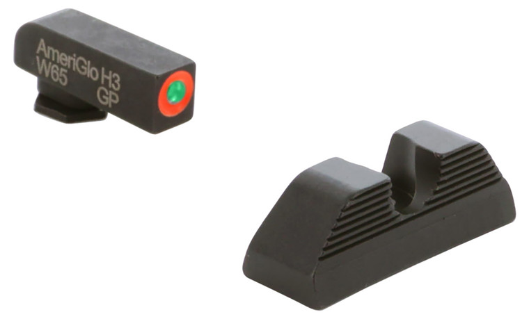 AmeriGlo GL351 Protector Sight Set for Glock  Green Tritium Orange Outline Front SightBlack Serrated Rear Sight - GL351