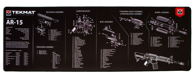 TekMat TEKR44AR15 AR15 Ultra 44 Cleaning Mat AR15 Parts Diagram 15 x 44 - TEKR44AR15