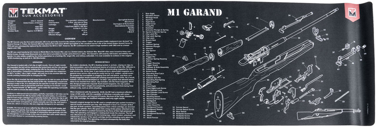 TekMat TEKR36M1GARANDBK M1 Garand Cleaning Mat M1 Garand Parts Diagram 12 x 36 - TEKR36M1GARANDBK