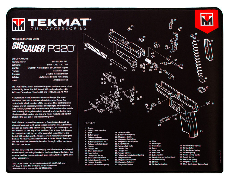 TekMat TEKR20SIGP320 Sig Sauer P320 Ultra 20 Cleaning Mat Sig P320 Parts Diagram 15 x 20 - TEKR20SIGP320