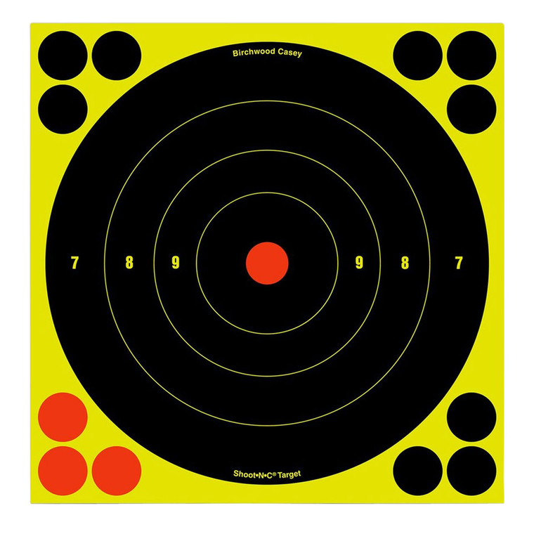 Birchwood Casey 34825 ShootNC Reactive Target SelfAdhesive Paper BlackYellowRed 8 Bullseye 30 Pack - 34825