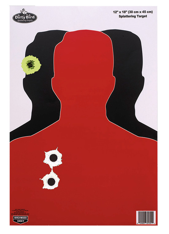 Birchwood Casey 35708 Dirty Bird  Silhouette Tagboard Hanging Pistol 12 x 18 BlackRed White Impact Splatter 8 Per Pkg - 35708