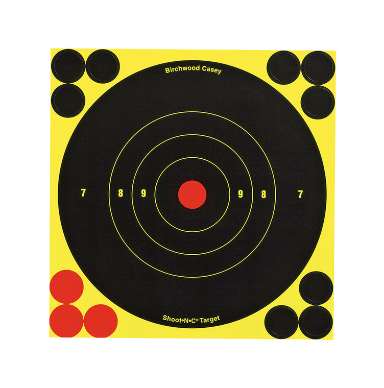 Birchwood Casey 34512 ShootNC Reactive Target SelfAdhesive Paper BlackYellowRed 6 Bullseye 12 Pack - 34512