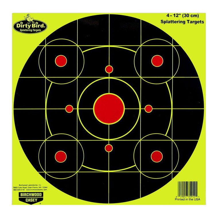 Birchwood Casey 35912 Dirty Bird SightIn Circle Paper Hanging PistolRifle 12 BlackRed 4 Per Pkg - 35912