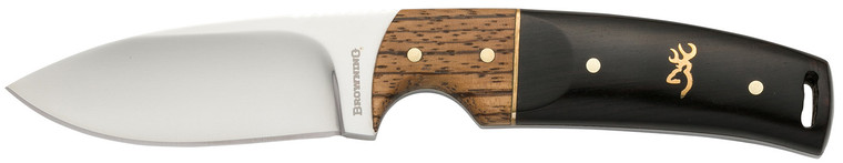 Browning 3220271 Buckmark Hunter EDC 3.13 Fixed Drop Point Plain Mirror Polished 8Cr14MoV SS Blade BlackZebra Finger Grooved wBrass Accents Hardwood Handle Includes Sheath - 3220271