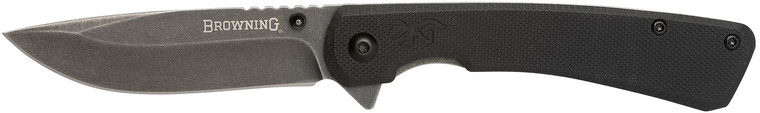 Browning 3220514 Branded Rock  EDC 3 Folding Drop Point Plain Black Stonewashed 7Cr17MoV SS Blade Black G10 Handle - 3220514