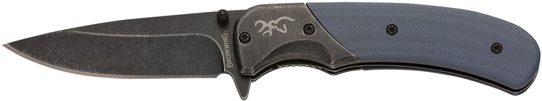 Browning 3220365 The Range  EDC Compact 2.75 Folding Drop Point Plain Black Oxide Stonewashed 7Cr17MoV SS Blade BlackBlue AluminumG10 Handle - 3220365