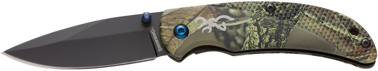 Browning 3220344 Prism 3  EDC Folding 2.38 Plain Black Oxide 7Cr17MoV SS Blade Camo wBrass Accents  Logo Anodized Aluminum Handle Includes Pocket Clip - 3220344