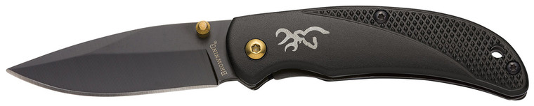 Browning 3220340 Prism 3  EDC Folding 2.38 Plain Black Oxide 7Cr17MoV SS Blade Black wBrass Accents  Logo Anodized Aluminum Handle Includes Pocket Clip - 3220340