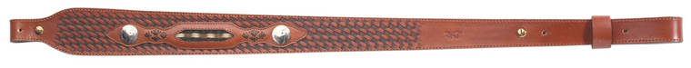 Browning 122602 Buffalo Nickel Sling made of Brown Leather with Nickle Overlays Braided Horsehair Inlay Basket Weave Finish 25.5028 OAL  Adjustable Design for Rifles - 122602