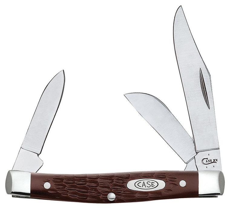 Case 00106 Stockman  Medium 2.421.581.57 Folding ClipSheepsfootPen Plain AsGround TruSharp SS BladeBrown Jigged Synthetic Handle - 106