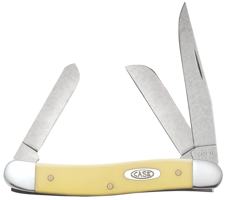 Case 00035 Stockman Medium 2.571.881.71 Folding ClipSheepsfootSpey Plain Tumble Polish Chrome Vanadium Steel BladeYellow Synthetic Handle - 35