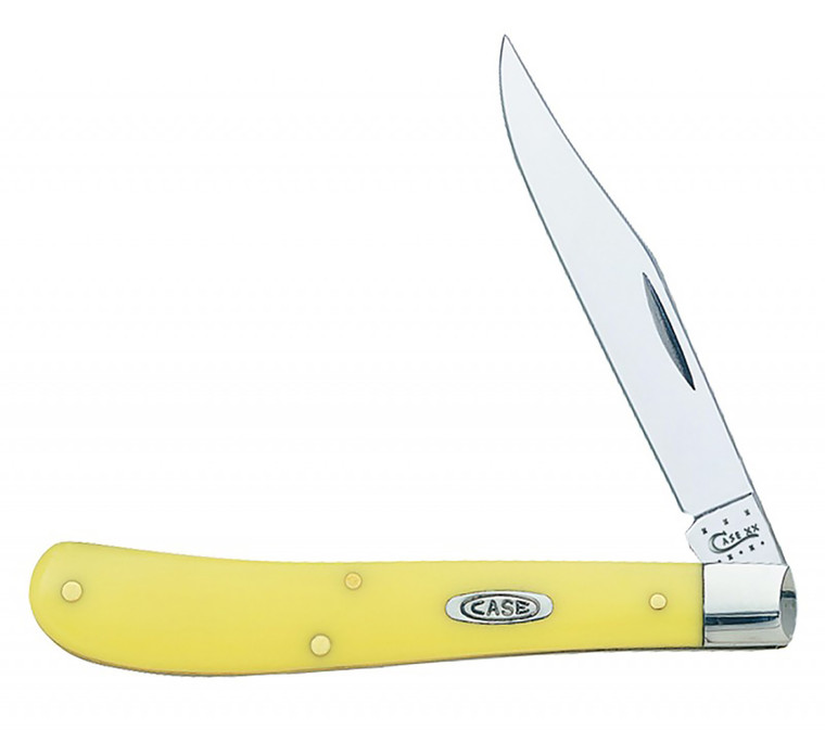 Case 031 S Trapper Slimline 3.25 Folding Clip Point Plain Tumble Polish Chrome Vanadium Steel Blade Yellow Synthetic Handle - 031S