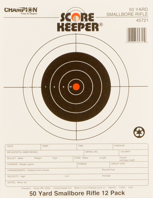 Champion Targets 45721 Score Keeper  Bullseye Paper 50 yds Small Bore Rifle 8.50 x 11 BlackOrange 12 PK - 45721