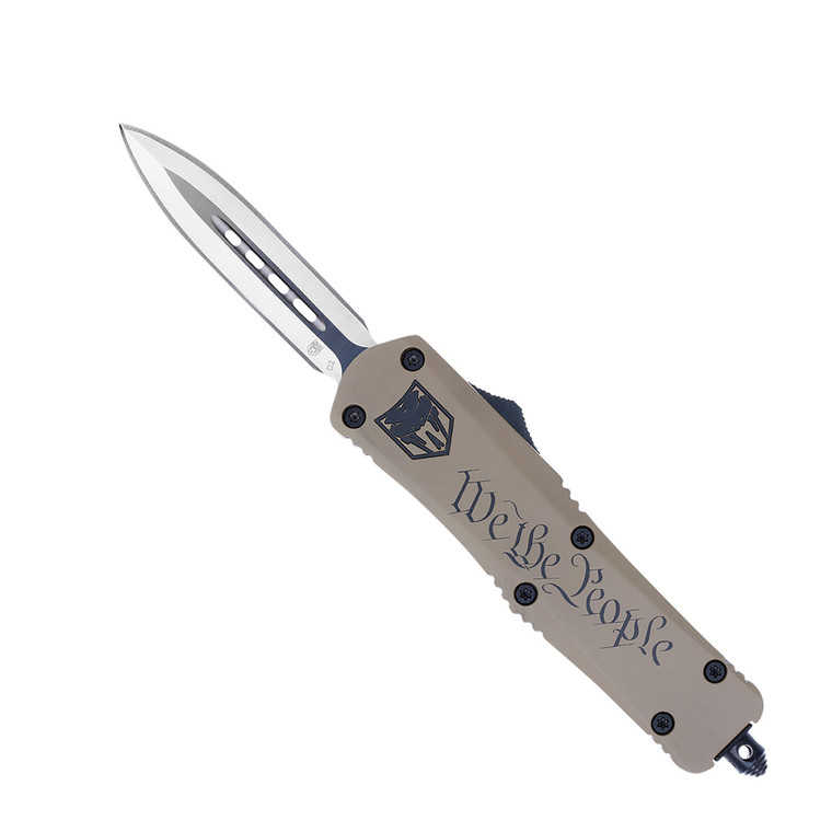 CobraTec Knives MWTPFS3DAGNS We The People  Medium 3 OTF Dagger Plain D2 Steel BladeTan wWe The People Features Glass Breaker Includes Pocket Clip - MWTPFS3DAGNS