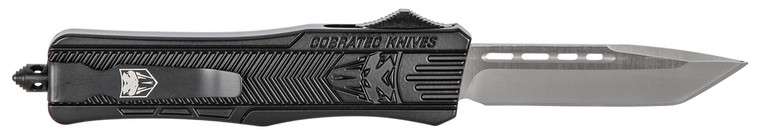 CobraTec Knives MBSTK1MTNS CTK1  Medium 3 OTF Tanto Plain D2 Steel BladeBlack Aluminum Handle Features Glass Breaker Includes Pocket Clip - MBSTK1MTNS