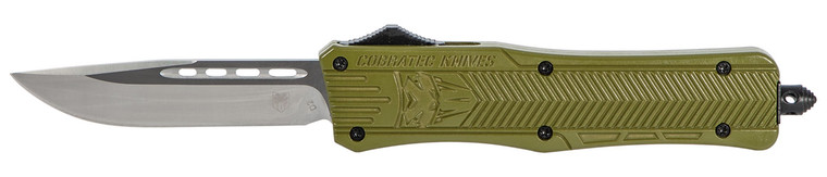 CobraTec Knives MODCTK1MDNS CTK1  Medium 3 OTF Drop Point Plain D2 Steel BladeOD Green Aluminum Handle Features Glass Breaker Includes Pocket Clip - MODCTK1MDNS