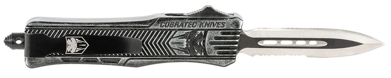 CobraTec Knives SSWCTK1SDAG1SS CTK1  Small 2.75 OTF Dagger Part Serrated D2 Steel Blade Stonewashed Aluminum Handle Features Glass Breaker Includes Pocket Clip - SSWCTK1SDAG1SS