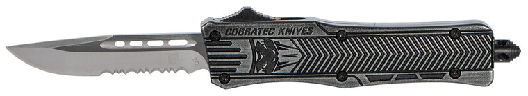 CobraTec Knives SSWCTK1SDS CTK1  Small 2.75 OTF Part Serrated D2 Steel BladeBlack Stonewashed Aluminum Handle Features Glass Breaker Includes Pocket Clip - SSWCTK1SDS