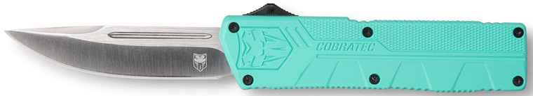 CobraTec Knives TFCTLWDNS Lightweight  3.25 OTF Drop Point Plain D2 Steel BladeTiffany Blue Aluminum Handle Includes Pocket Clip - TFCTLWDNS