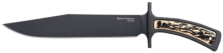 Cold Steel CS36MK Drop Forged  9.50 Fixed Bowie Plain Black 52100 High Carbon Steel Blade Black  Ivory Faux Stag Handle Includes Belt LoopSheath - CS36MK