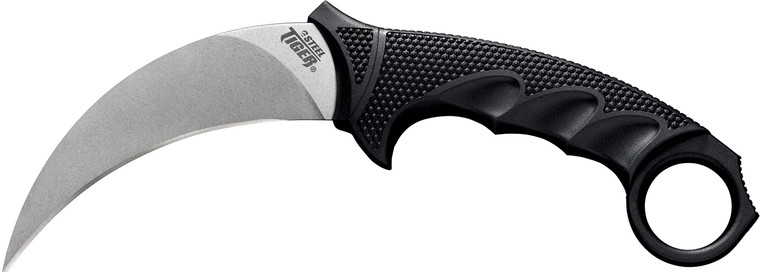 Cold Steel CS49KST Steel Tiger  4.75 Fixed Plain Stone Washed Japanese AUS8A SS BladeBlack wThumb Shelf  Finger Ring GrivEx wOvermold KrayEx Handle - CS49KST
