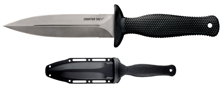 Cold Steel CS10BCTL Counter TAC I 5 Fixed Spear Point Plain Stone Washed AUS8A SS Blade Black Textured KrayEx Handle Includes Belt ClipSheath - CS10BCTL