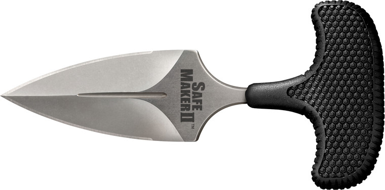 Cold Steel CS12DCST Safe Maker II 3.25 Fixed Spear Point Plain Stone Washed AUS8A SS Blade Black Textured KrayEx Handle Includes Sheath - CS12DCST