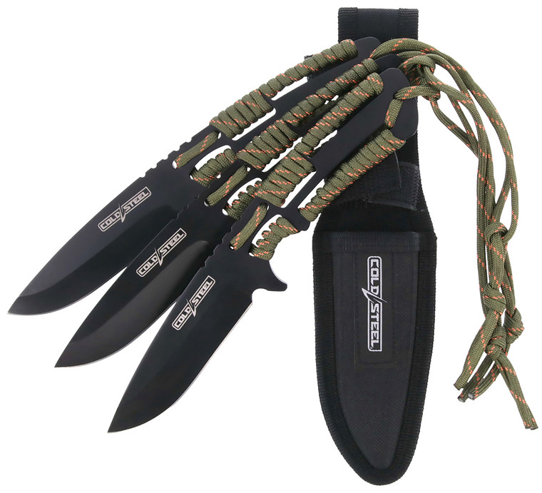 Cold Steel CSTH44KVD3PK Throwing Knives  Set of 3 4.40 Fixed Clip Point Plain Black Oxide 420 Stainless Steel Blade Paracord Wrap Handle - CSTH44KVD3PK