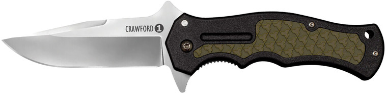 Cold Steel CS20MWC Crawford 1 3.50 Folding Plain 4034 Stainless Steel BladeBlack wOD Green Traction Inlays GRN Handle Includes Pocket Clip - CS20MWC