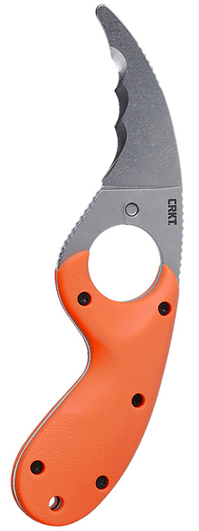 CRKT 2511ER Bear Claw  2.39 Fixed Hawkbill Veff Serrated Stonewashed AUS8A SS Blade Blaze Orange Textured GRN Handle - 2511ER
