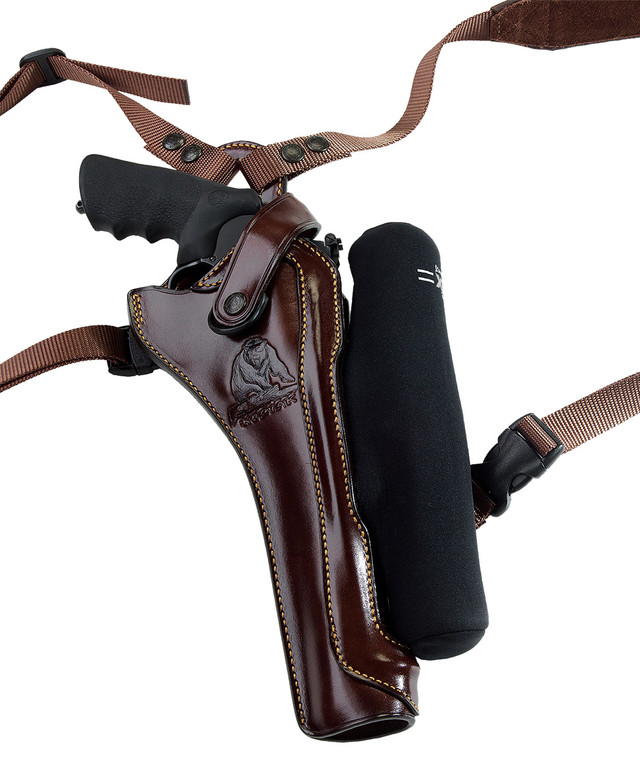 Galco KH172H Kodiak Hunter Chest Holster Havana Brown Leather ShoulderTorso Strap Fits SW X Frame 8.375 Right Hand - KH172H