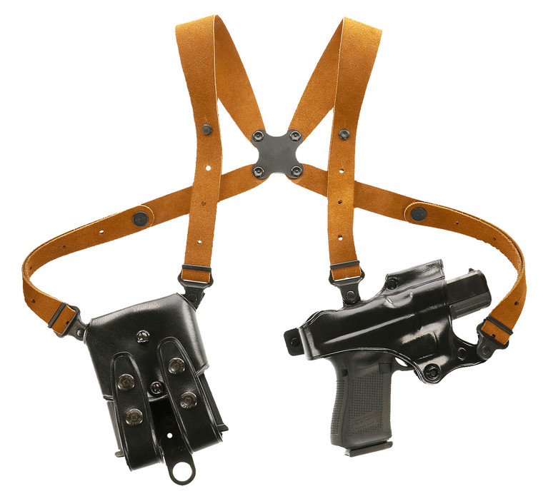 Galco JR224B Jackass Rig Shoulder System Size Fits Chest Up To 56 Black Leather Harness Compatible w Glock 19X19 Gen15Glock 23 Gen25 Right Hand - JR224B