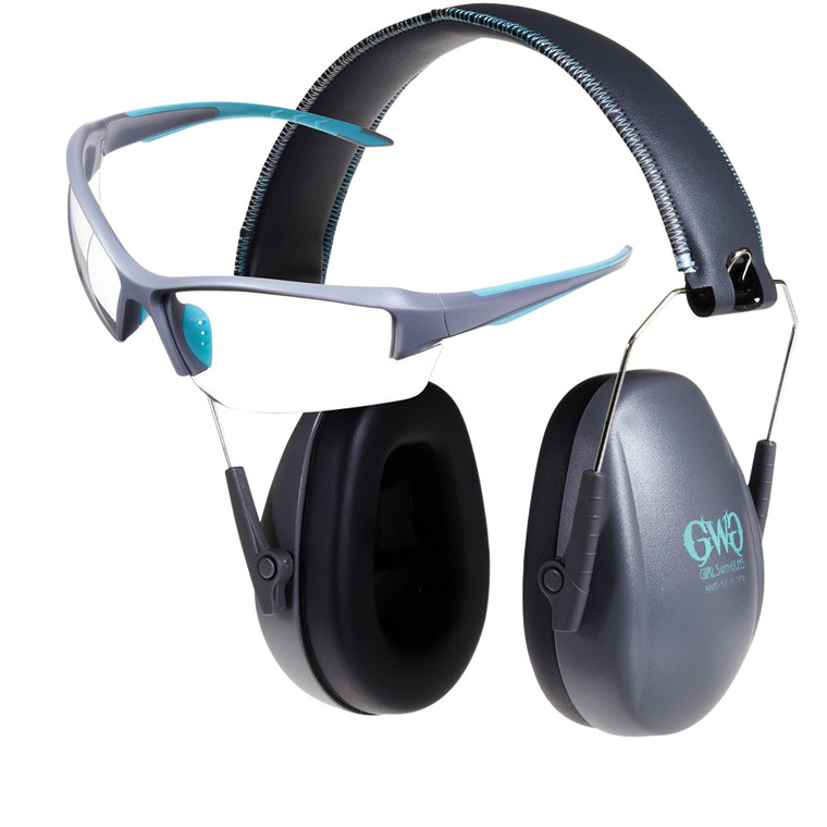 Girls With Guns 2388 Assure Protective Safety Glasses  Muff Combo Women Clear Lens AntiScratch Gray Frame - 2388