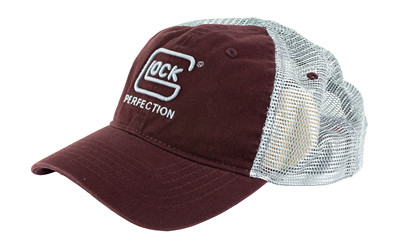 Glock AP95881 Relaxed  Maroon Mesh Hat Distressed DenimLike Fabric Front wMesh Back Unstructured Fit wSnapback Embroidered Glock Log - AP95881