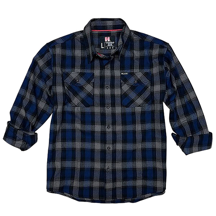 Hornady Gear 32206 Flannel Shirt  3XL NavyBlackGray  CottonPolyester Relaxed Fit Button Up - 32206