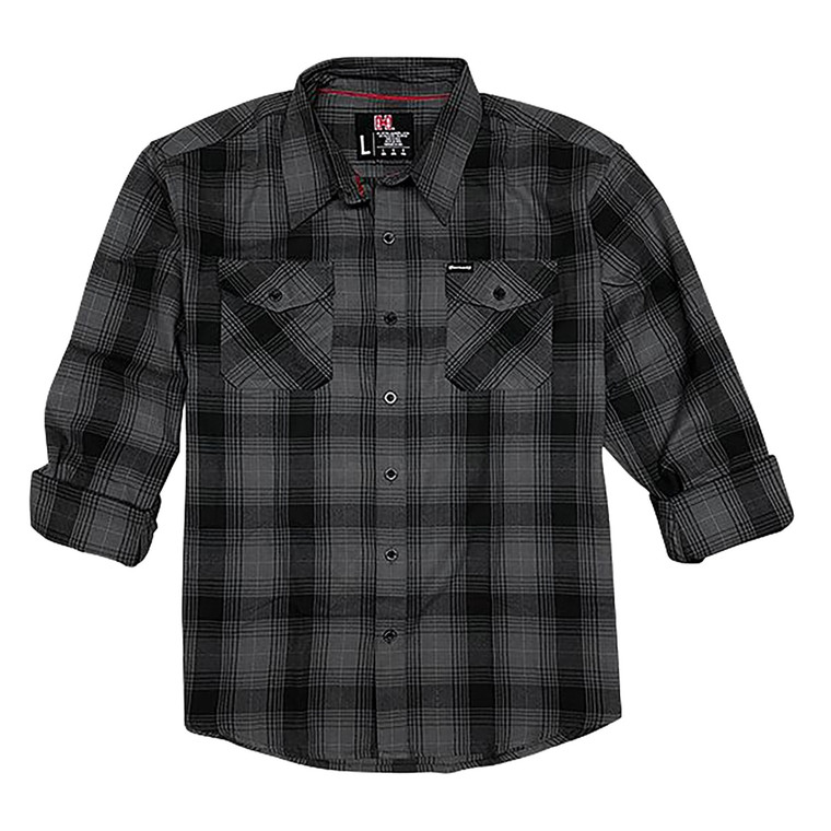 Hornady Gear 32223 Flannel Shirt  Large GrayBlack  CottonPolyester Relaxed Fit Button Up - 32223