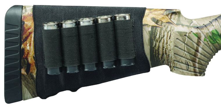Hunters Specialties 00685 Buttstock Shell Holder  Shotgun Holds 5 Rounds Black Elastic - 685