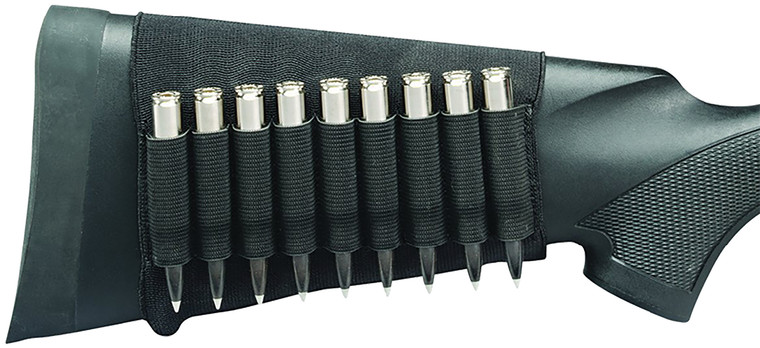 Hunters Specialties 00687 Buttstock Shell Holder Rifle Holds 9 Cartridges Black Elastic - 687