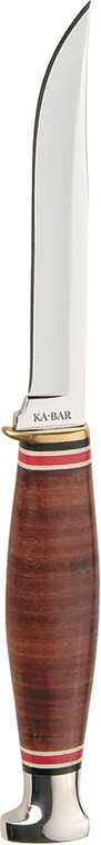 KaBar 1226 Little Finn  3.63 Fixed Clip Point Plain Polished 5Cr15MoV SS Blade Brown Leather Handle Includes Sheath - 1226