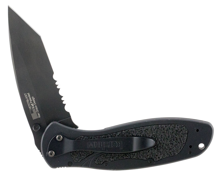 Kershaw 1670TBLKST Blur  3.40 Folding Tanto Part Serrated Black DLC 14C28N Steel Blade Black Anodized Aluminum Handle Includes Pocket Clip - 1670TBLKST