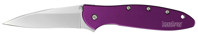 Kershaw 1660PUR Leek  3 Folding Drop Point Plain Bead Blasted 14C28N Steel Blade Purple Anodized Aluminum Handle Includes Pocket Clip - 1660PUR