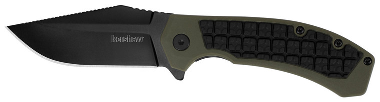 Kershaw 8760 Faultline  3 Folding Drop Point Plain Black Oxide 8Cr13MoV SS Blade BlackOD Green GlassFilled Nylon Handle Includes Pocket Clip - 8760