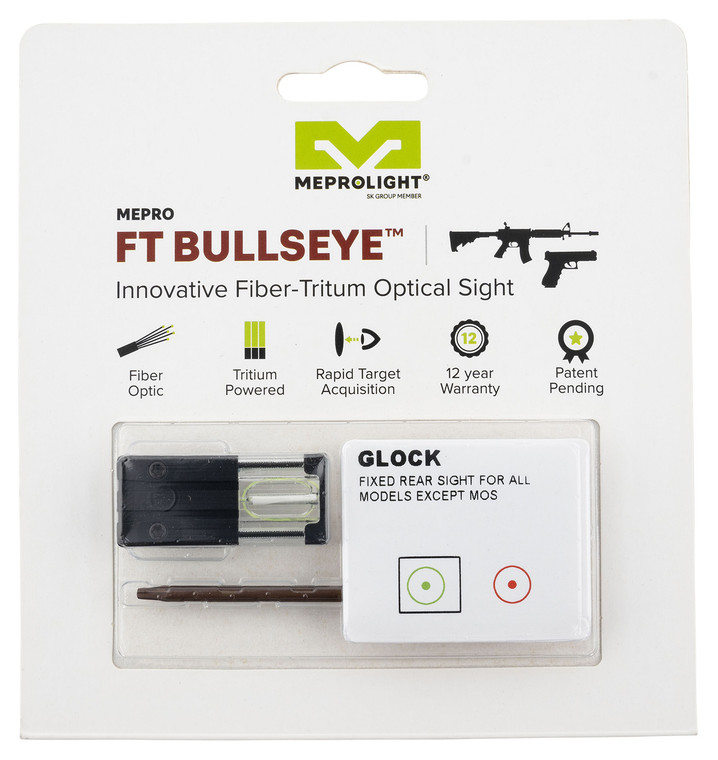 Meprolight USA 631023108 FT Bullseye Rear Sight  Green TritiumFiber Optic Glock  Except MOS - 631023108