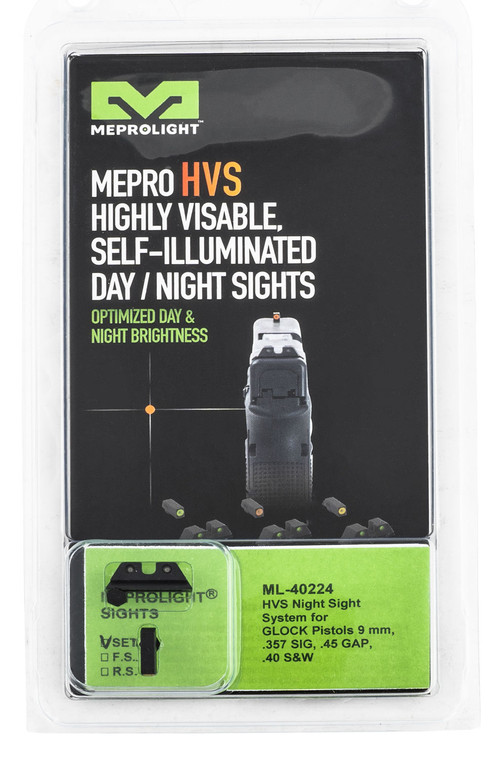 Meprolight USA 402243131 HyperBright  Green Tritium Orange Outline Front SightGreen Tritium Black Outline Rear Sight Glock 1717L1922 - 402243131