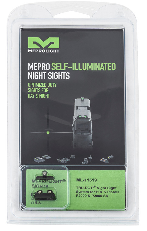 Meprolight USA 115193101 TruDot  Green Tritium White Outline Front SightGreen Tritium White Outline Rear Sight HK P2000P2000 SK - 115193101