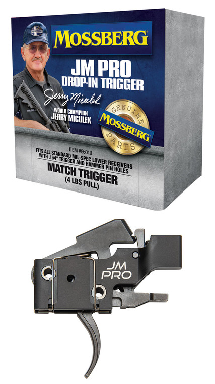 Mossberg 96010 JM Pro  Adjustable Match AR DropIn Trigger Fits AR15s  AR10s w.154 Trigger  Hammer Pin Holes FactorySet 4 Pound Pull Weight - 96010