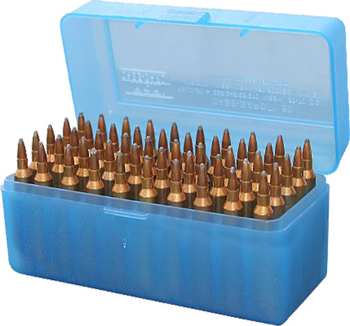 MTM CaseGard RLLD5024 CaseGard R50 MultiCaliber Rifle Clear Blue Polypropylene 50rd - RLLD5024