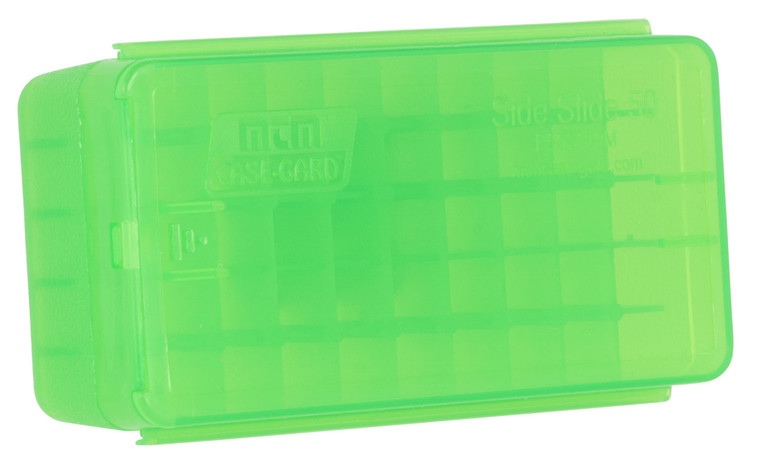 MTM CaseGard P50SS9M16 SideSlide Ammo Box  MultiCaliber Handgun Clear Green Plastic 50rd - P50SS9M16