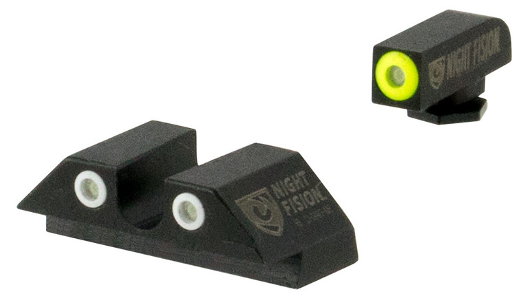 Night Fision GLK001007YGW Tritium Night Sights For Glock  Green Tritium Yellow Outline Front Sight Green Tritium White Outline Rear Sight Glock 1717L1922 - GLK001007YGW